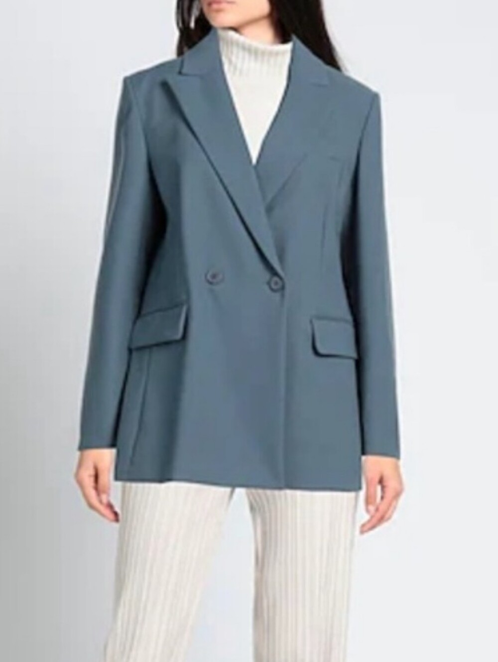 Maje Double-Breasted Slate Blue Blazer